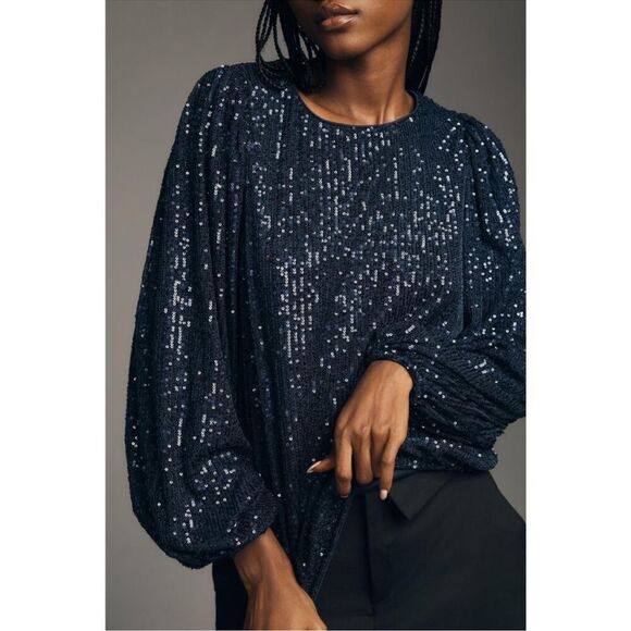 Anthropologie Flat White Sequin Top - New XL - Picture 2 of 5